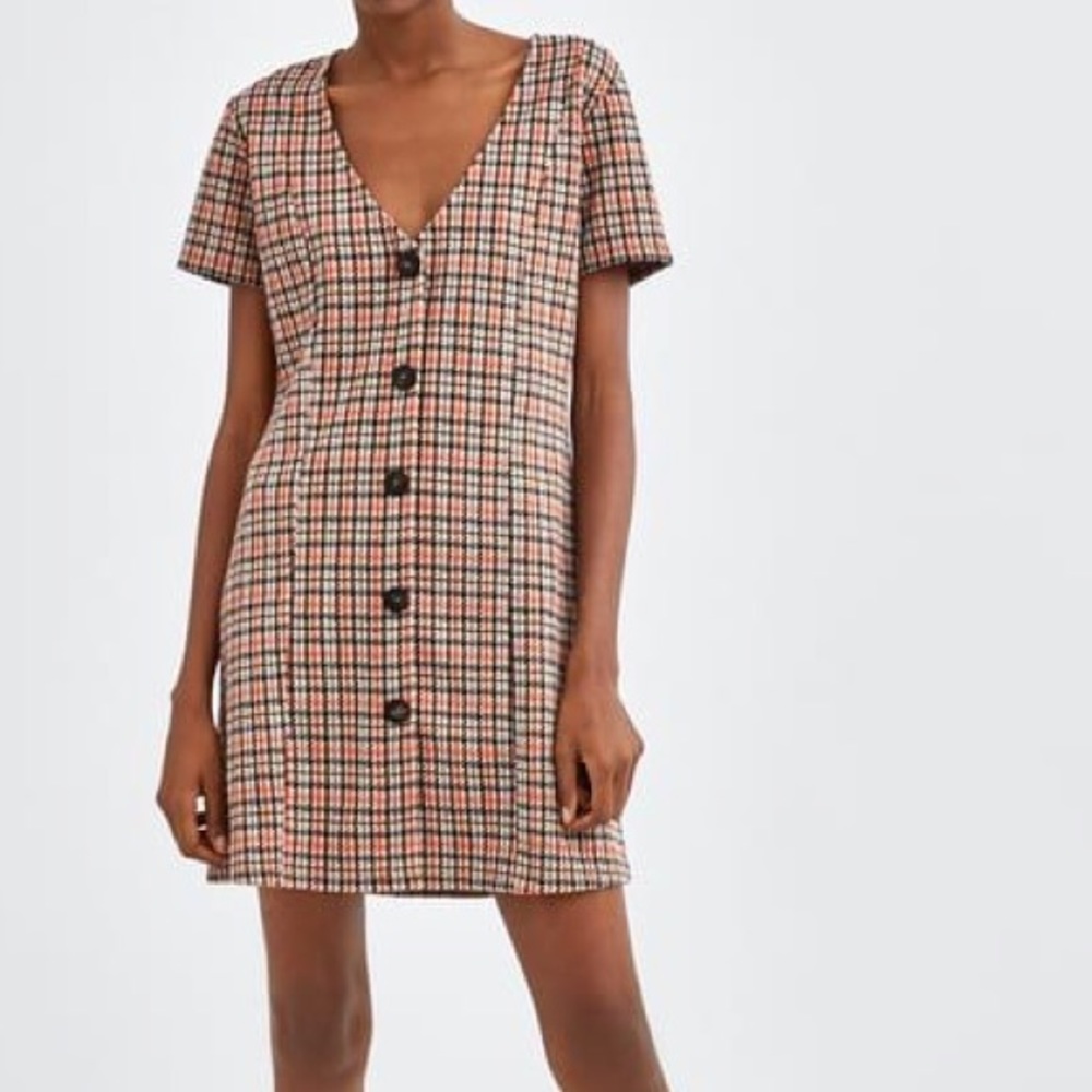 Zara Plaid Mini Dress with Buttons